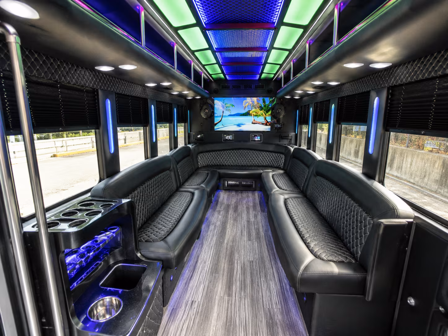 fargo 18 passenger party bus inside
